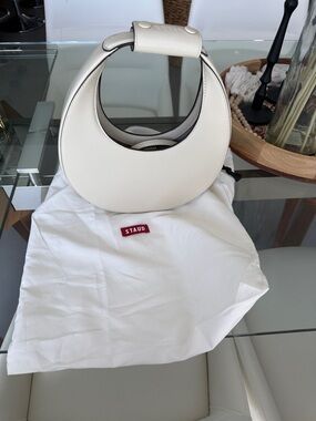 STAUD Cream Crescent Leather Mini Shoulder Bag